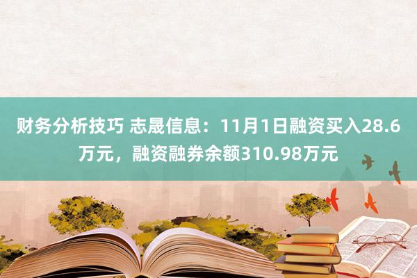 财务分析技巧 志晟信息：11月1日融资买入28.6万元，融资融券余额310.98万元