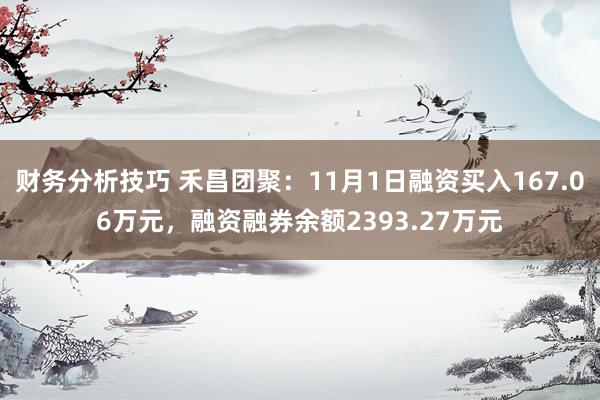 财务分析技巧 禾昌团聚：11月1日融资买入167.06万元，融资融券余额2393.27万元