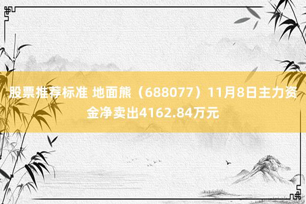 股票推荐标准 地面熊（688077）11月8日主力资金净卖出4162.84万元