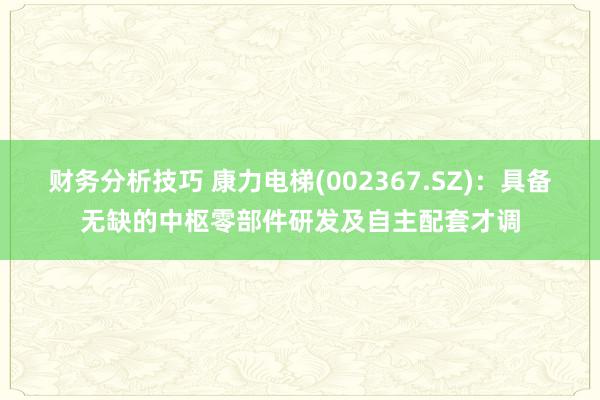 财务分析技巧 康力电梯(002367.SZ)：具备无缺的中枢零部件研发及自主配套才调