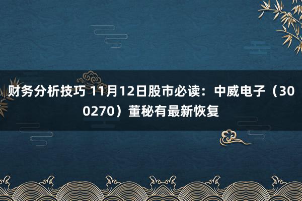 财务分析技巧 11月12日股市必读：中威电子（300270）董秘有最新恢复