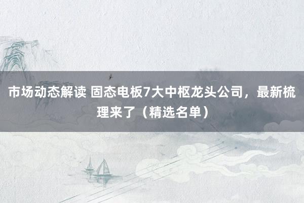 市场动态解读 固态电板7大中枢龙头公司，最新梳理来了（精选名单）