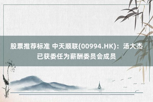 股票推荐标准 中天顺联(00994.HK)：汤大杰已获委任为薪酬委员会成员