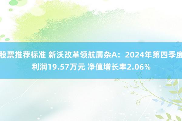 股票推荐标准 新沃改革领航羼杂A：2024年第四季度利润19.57万元 净值增长率2.06%