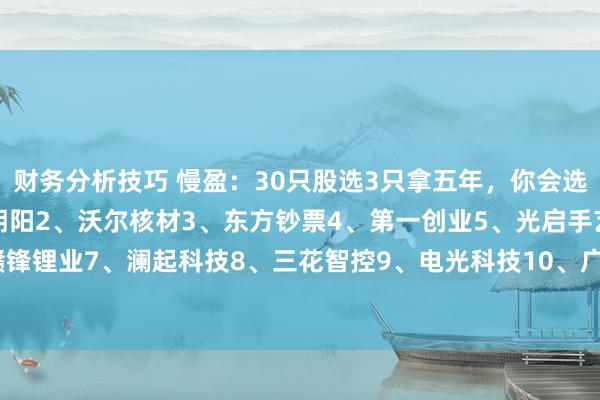 财务分析技巧 慢盈：30只股选3只拿五年，你会选哪3只股票？？1、中科朝阳2、沃尔核材3、东方钞票4、第一创业5、光启手艺6、赣锋锂业7、澜起科技8、三花智控9、电光科技10、广和通11、蓝想科技12、视觉中...