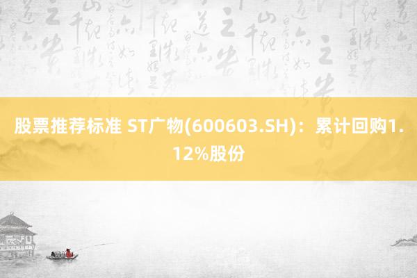 股票推荐标准 ST广物(600603.SH)：累计回购1.12%股份