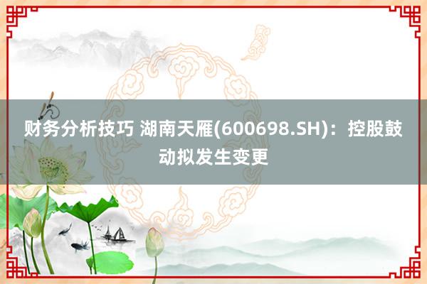 财务分析技巧 湖南天雁(600698.SH)：控股鼓动拟发生变更